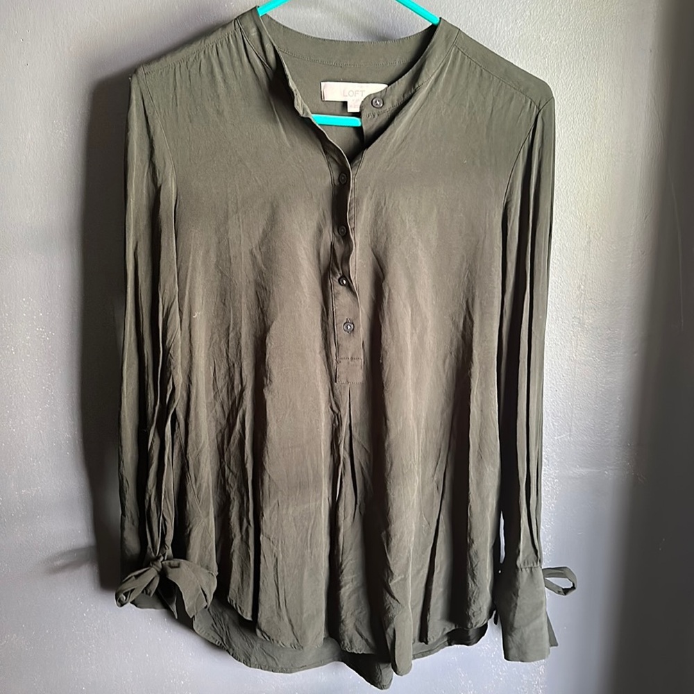 LOFT Dark Green Button-Down Shirt